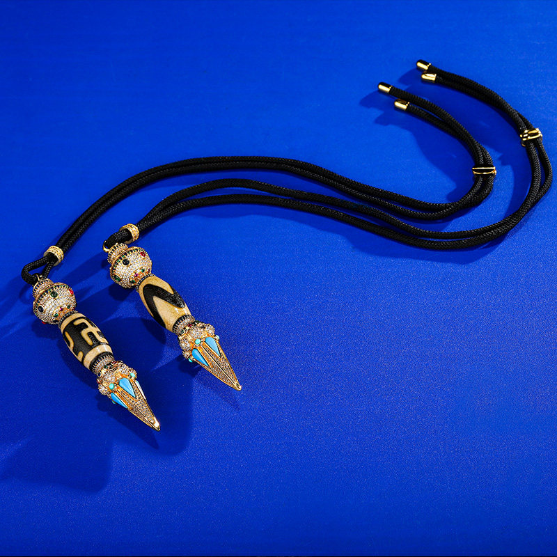 铜镀金金刚杵天珠吊坠9.5cm男女情侣款随身吊坠礼盒装