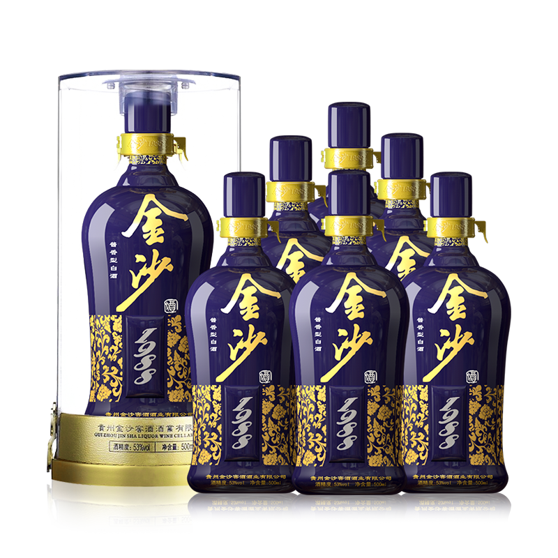 金沙回沙酒 53度蓝钻1988 500mL*6瓶整箱 贵州酱香型高档白酒