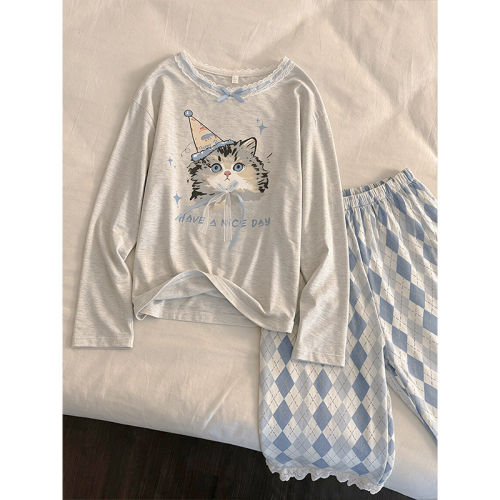 2026新款睡衣女春秋季莫代尔棉绸长袖夏天超火可爱猫咪家居服外穿