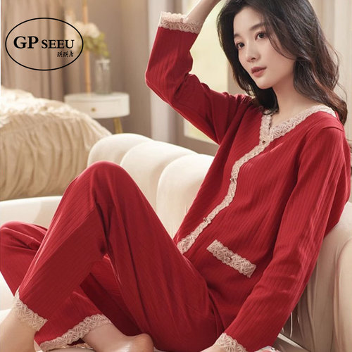 GPSeeu女纯棉红色喜庆结婚睡衣
