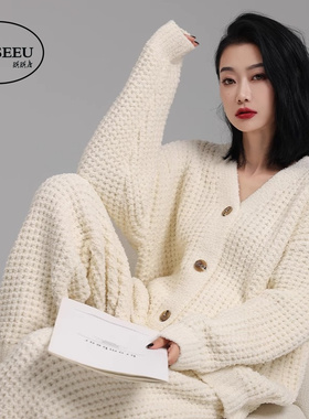 GP Seeu珊瑚绒睡衣女冬季加绒加厚半边绒华夫格可外穿家居服大码