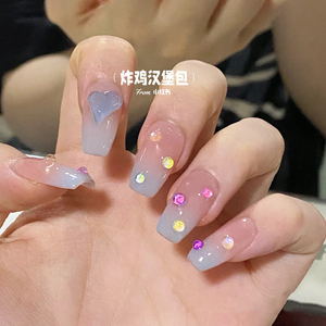 曼辞穿戴式美甲纯手工定制海盐渐变爱心光疗美甲假指甲贴片可拆卸