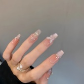 曼辞纯手工定制穿戴甲新娘结婚穿戴甲美甲贴片蝴蝶猫眼钻石假指甲