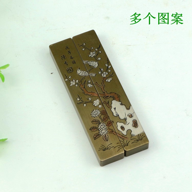 复古小号黄铜镇尺纯铜压纸 学生毛笔书法创意铜镇纸一对多款选择