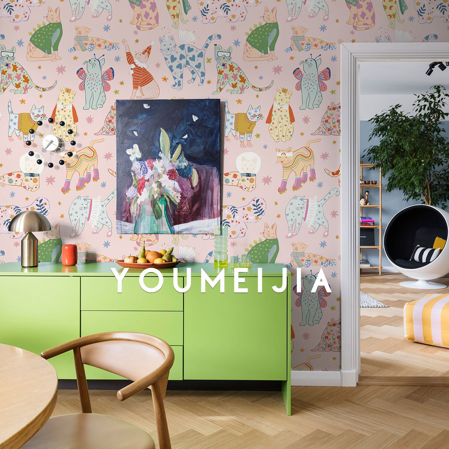 定制墙纸法式猫咪儿童房壁纸卧室床头无缝墙布北欧客厅背景墙壁画