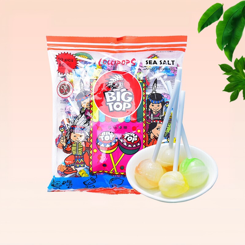 马来进口BIGTOP水果牛奶咸棒棒糖儿童节零食休闲小吃喜糖果480g