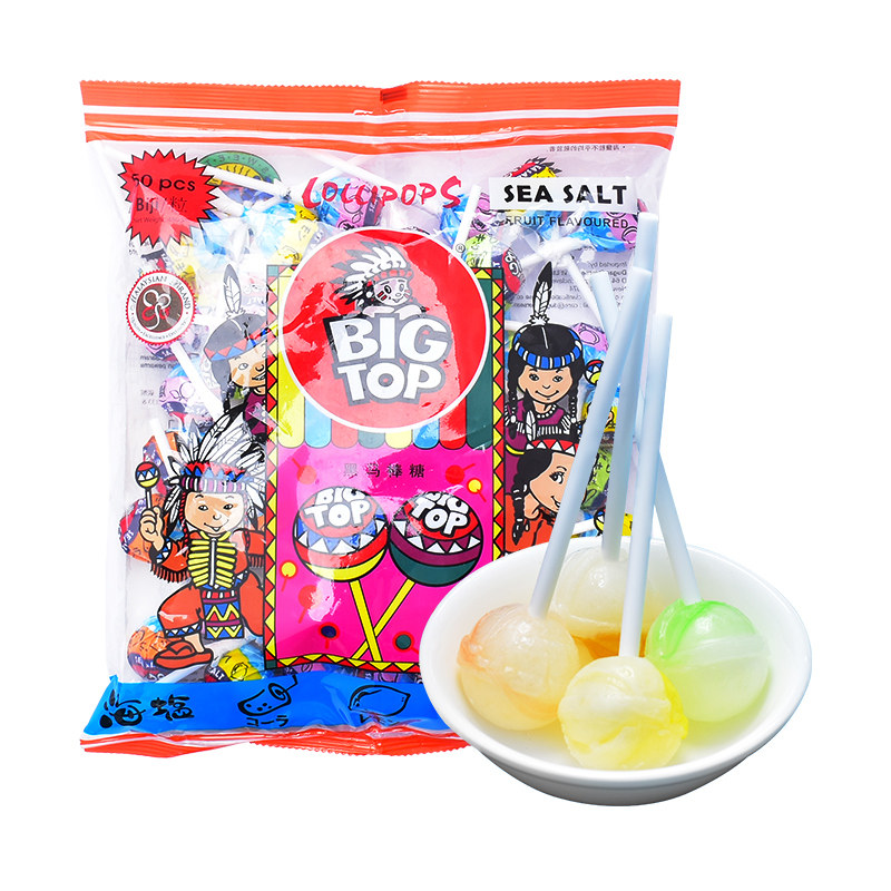 马来进口BIGTOP水果牛奶咸棒棒糖儿童节零食休闲小吃喜糖果480g