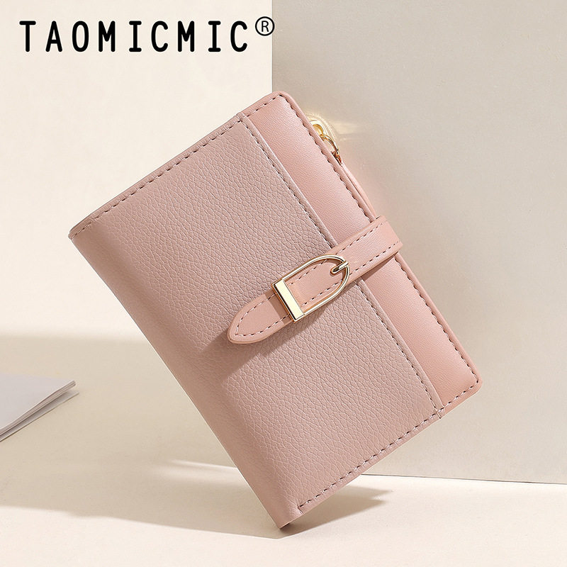 德国精工欧美拼接短款女士钱包PU高级感两折皮夹简约五金夹银包wa