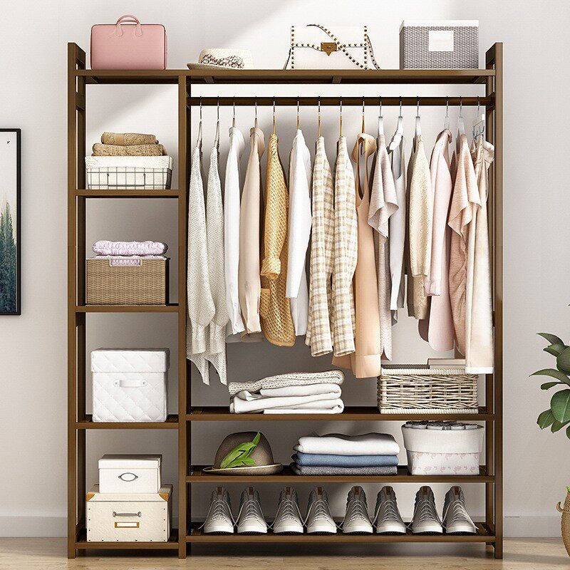 德国精工简易挂衣架落地式家用晾衣服架子卧室内简约现代实木省空