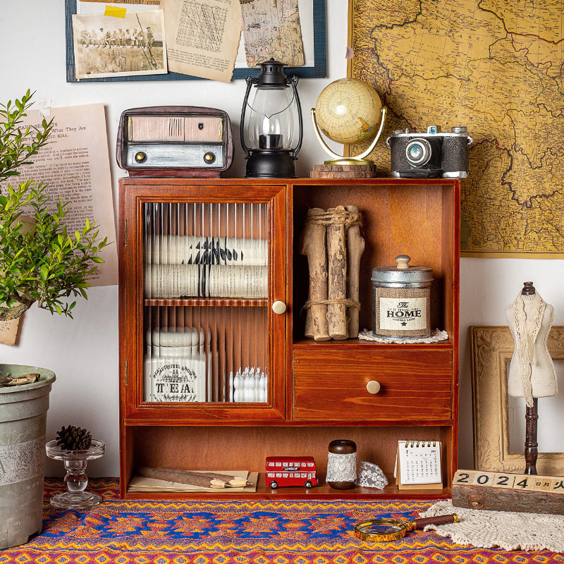 德国精工木质多格置物架复古书桌文具桌面收纳盒抽屉柜梳妆台桌上