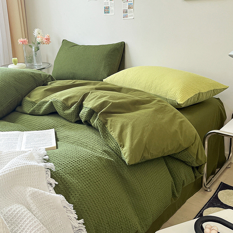 日本无印MUJIE纯色华夫格四件套纯棉床单被罩2025春季ins风全棉被