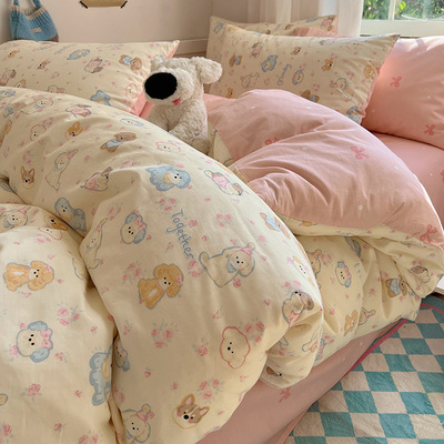 日本无印MUJIE可爱卡通全棉四件套2025秋季40支纯棉被套南通床上