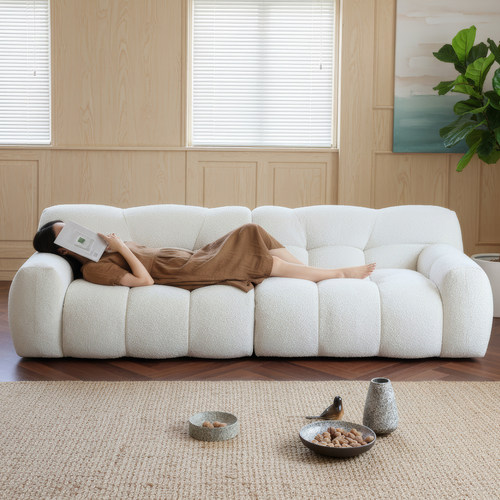 青竹邻/糖果沙发奶油风雪花绒轻法式轻奢ins复古棉花糖布艺沙发