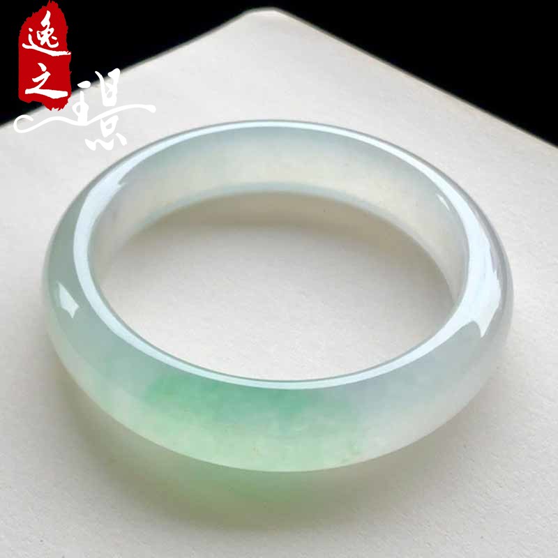 逸之璟 缅甸老坑天然a货翡翠冰种飘绿花正圈平安镯翡翠手镯49圈口