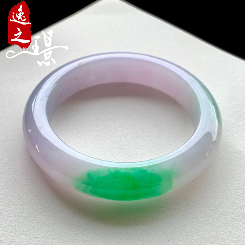 逸之璟缅甸老坑天然a货翡翠玉石雕刻冰种春彩正圈翡翠手镯56圈口