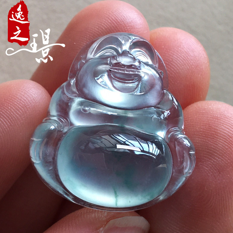 逸之璟缅甸老坑天然a货翡翠玉石雕刻玻璃种弥勒佛公翡翠吊坠挂件