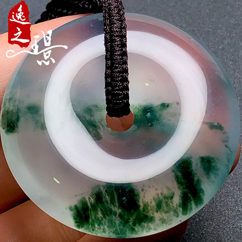 逸之璟 缅甸老坑天然a货翡翠玉石雕刻冰种飘花平安扣翡翠吊坠挂件