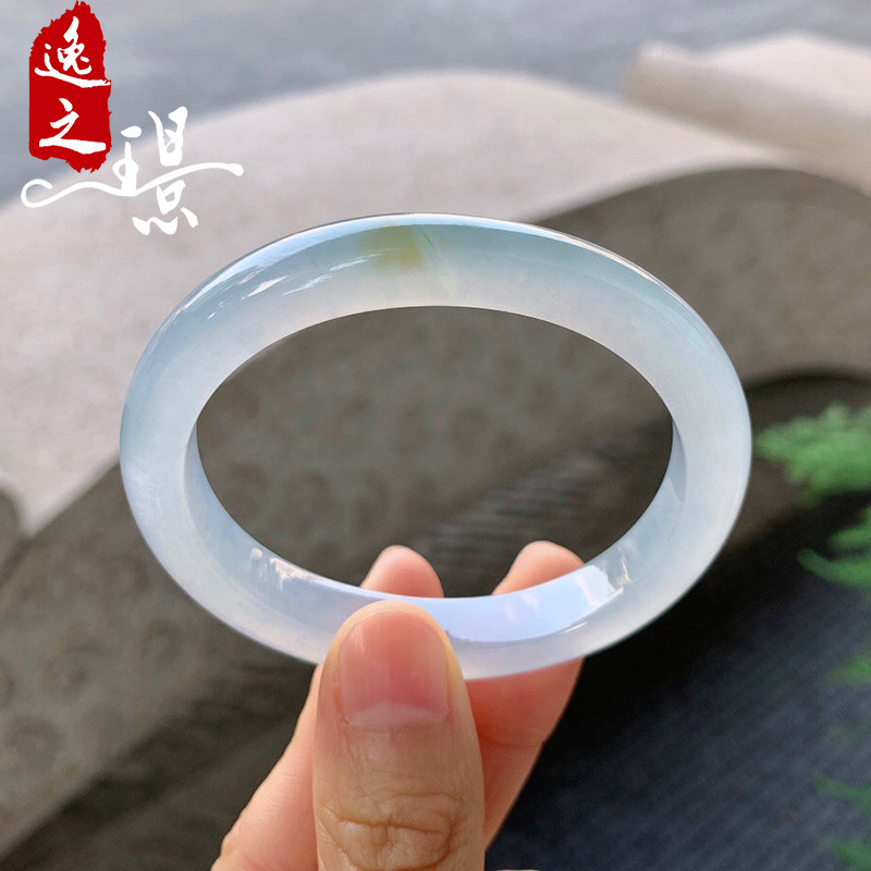 逸之璟天然缅甸老坑a货翡翠冰种底色贵妃玉镯翡翠手镯53圈口女士