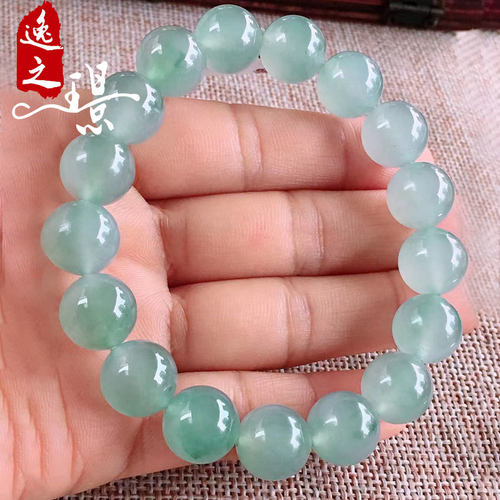 逸之璟 缅甸老坑天然a货翡翠打磨高冰飘花圆珠子佛珠翡翠手串12mm