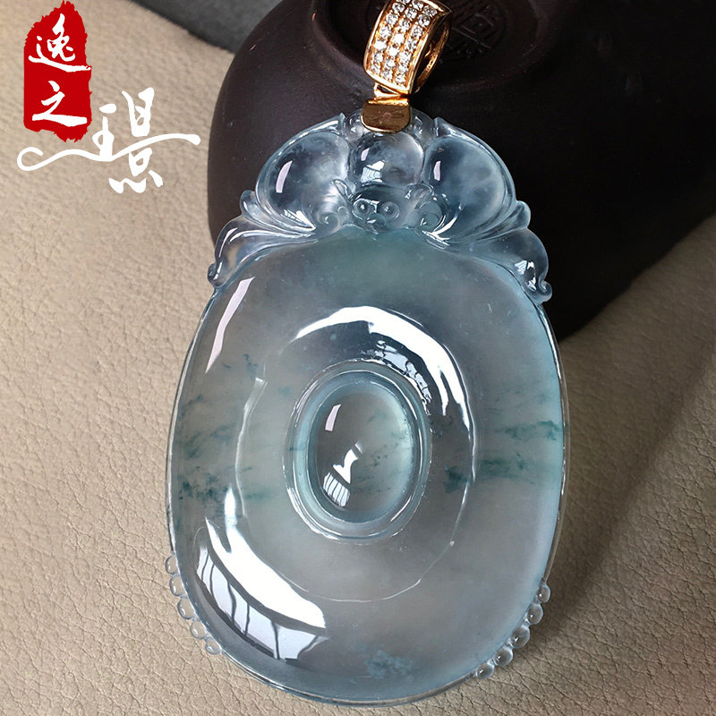 逸之璟缅甸老坑天然a货翡翠玉石玻璃种飘花福贝18k金镶嵌翡翠吊坠