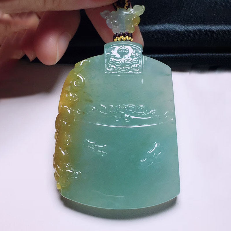 逸之璟缅甸老坑天然a货翡翠玉石雕刻冰种双彩仿古牌翡翠吊坠女士