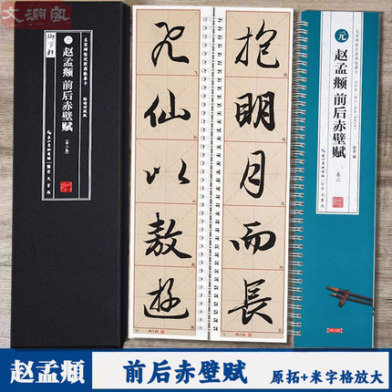 赵孟頫前后赤壁赋 名家碑帖近距离临摹字卡（2卷全文）前后赤壁赋米字格放大+原帖对照版 行书书法毛笔练字帖 附简体旁注 崇文书局