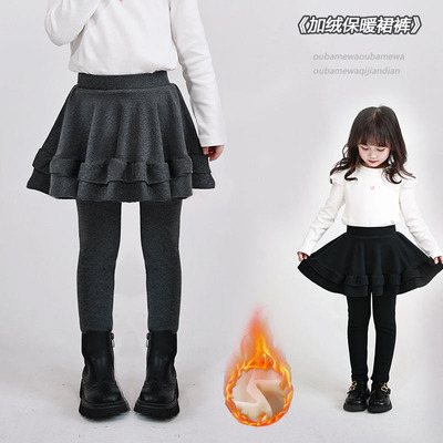 女童裙裤假两件加绒加厚儿童打底裤裙秋冬装宝宝长裤子外穿一体绒