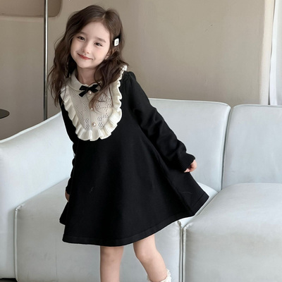女童针织连衣裙2024秋冬新款法式赫本风毛线裙儿童洋气重工打底裙