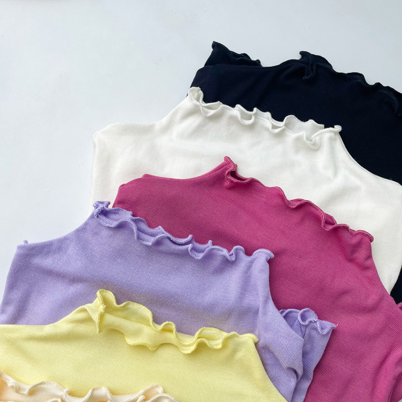 2022春秋女童莫代尔花边小高领