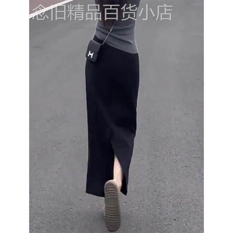 通勤百搭a字半身裙女2025秋季新款小个子高腰开叉中长款包臀裙子