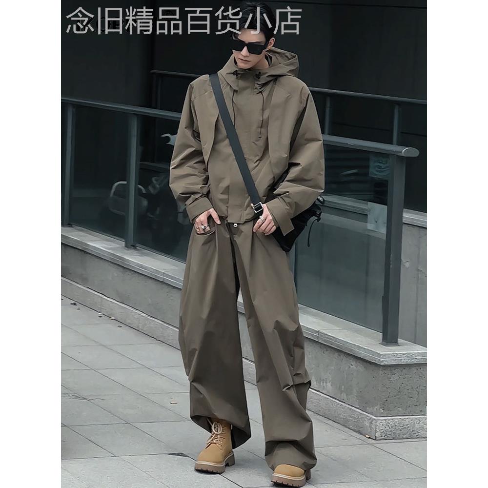 高端美式户外登山防风防水夹克套装2025秋季搭配冲锋衣裤子一整套
