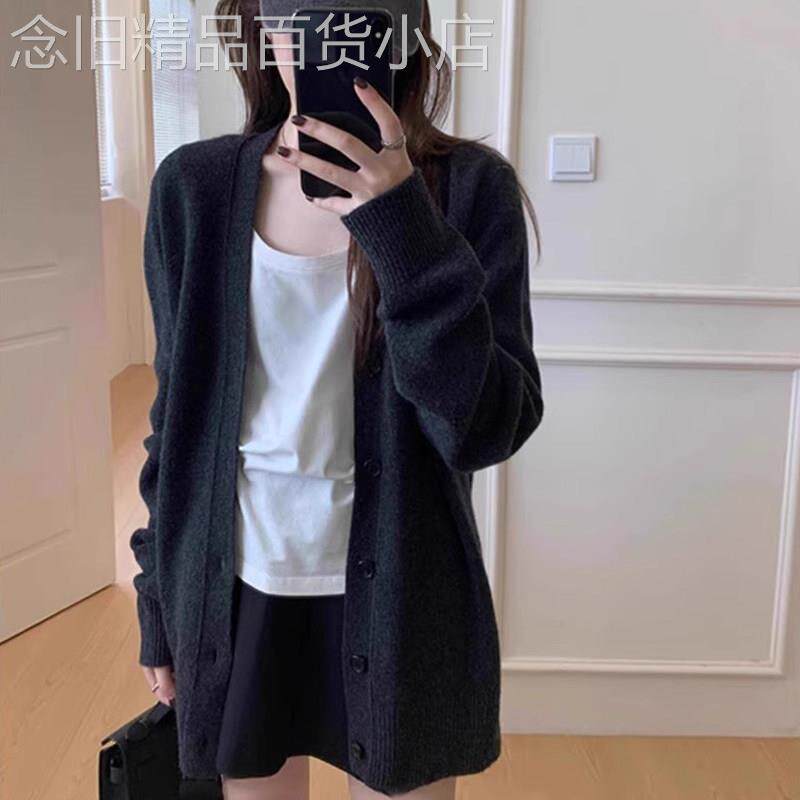 黑色针织开衫女士春秋欧货小个子休闲宽松显瘦慵懒风外搭毛衣外套