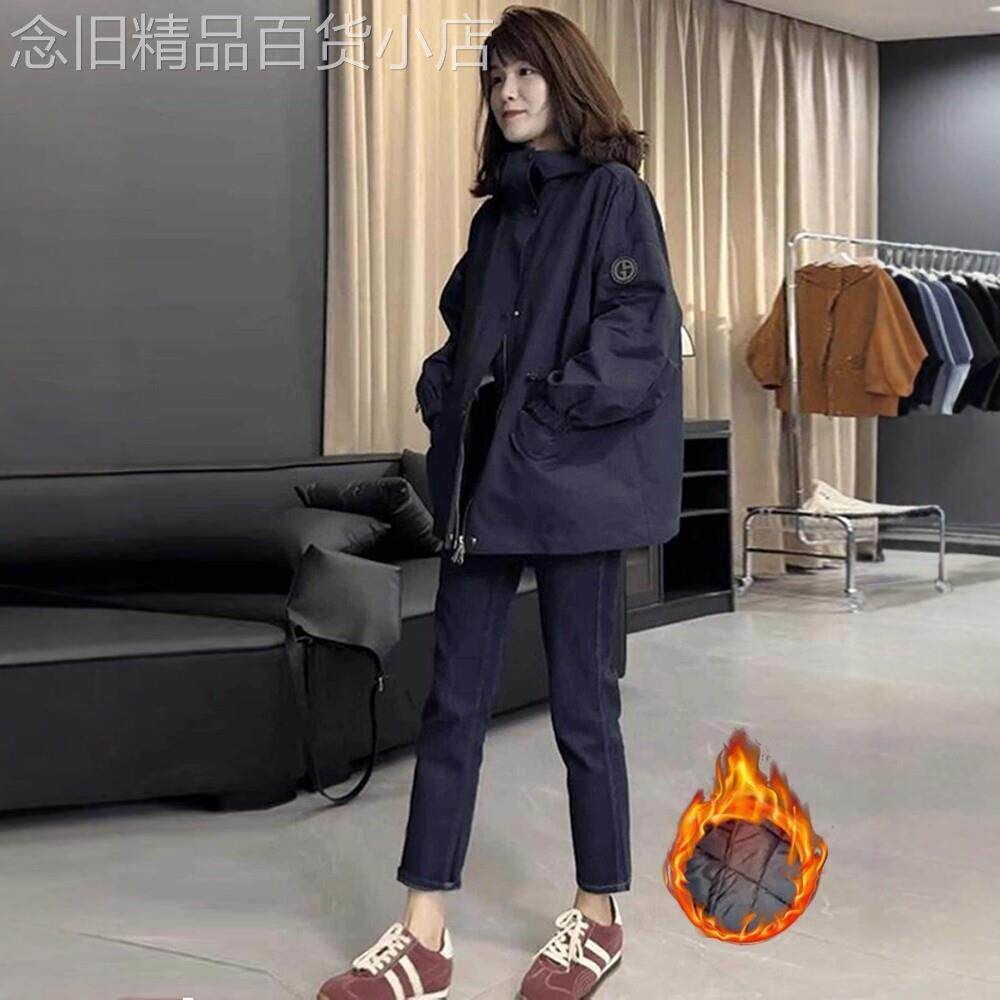 日系连帽冲锋衣女2025秋冬新款收腰显瘦百搭工装加厚棉服中长外套