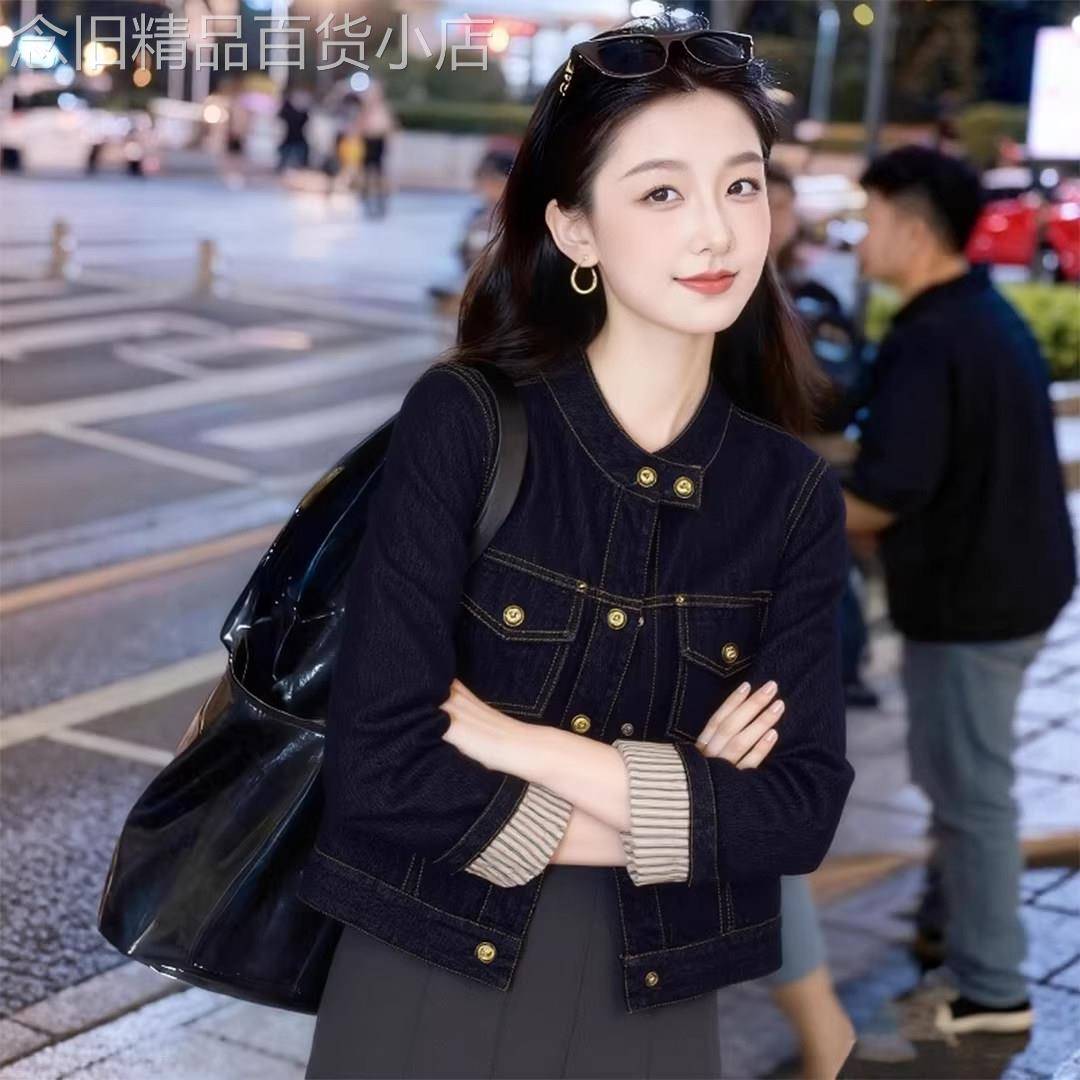 蓝色美式复古圆领牛仔外套女2026夏季新款高级感休闲短款夹克上衣