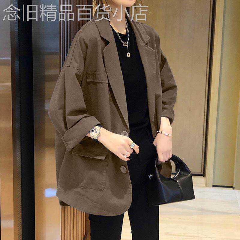 欧洲站休闲薄款小西装外套女春秋款2026新款复古韩版宽松西服上衣