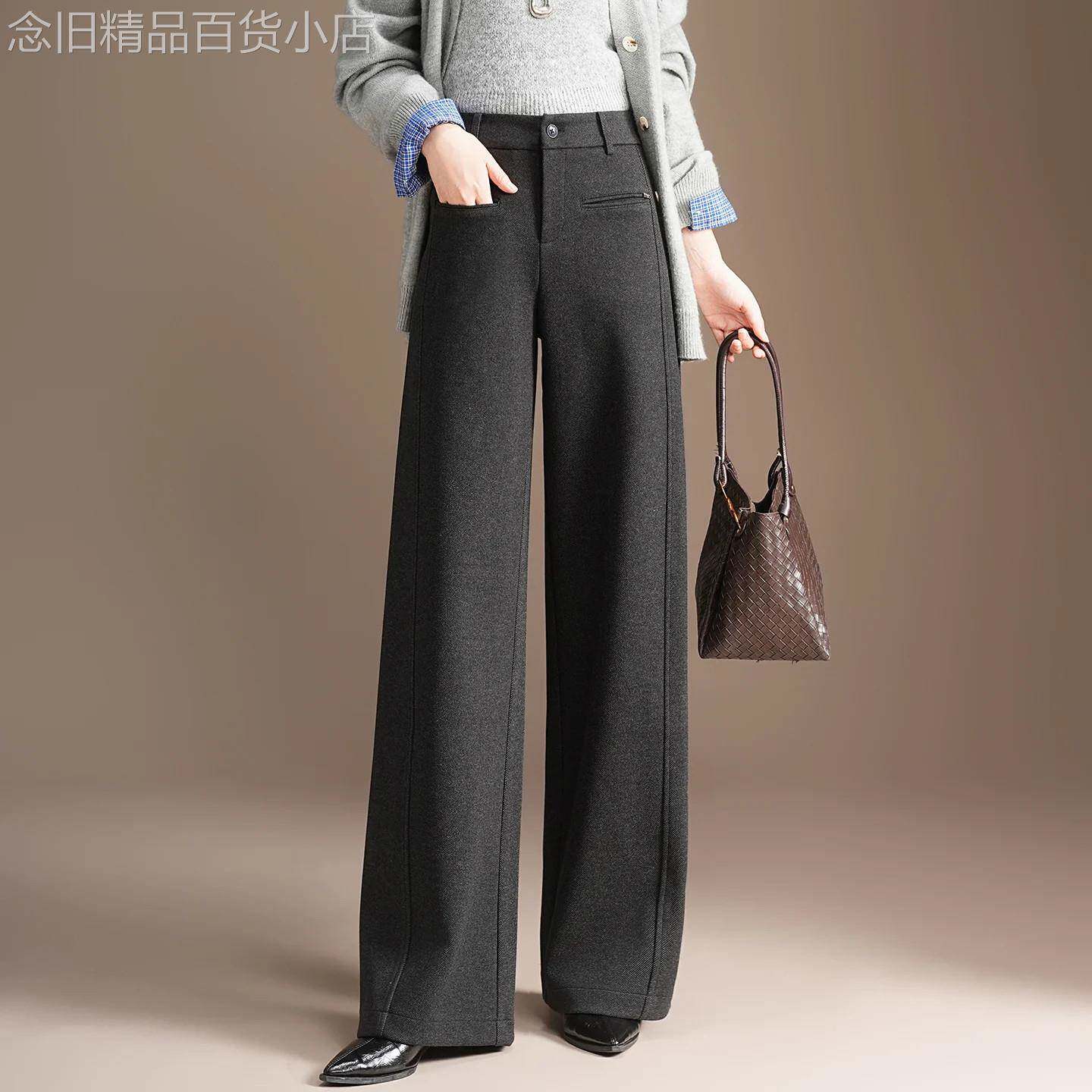 加绒阔腿裤女秋冬2026新款垂感直筒西裤宽松显瘦休闲加厚毛呢裤子