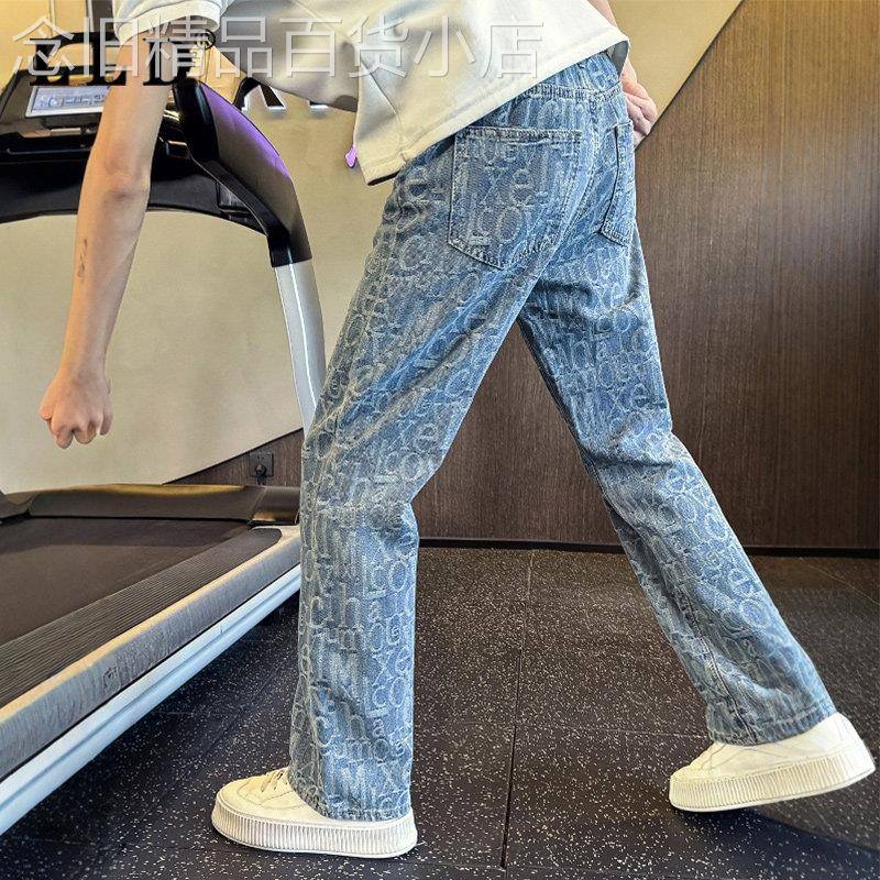 高端直筒印花蓝色牛仔裤男款秋季2025新款潮牌字母休闲男士阔腿裤