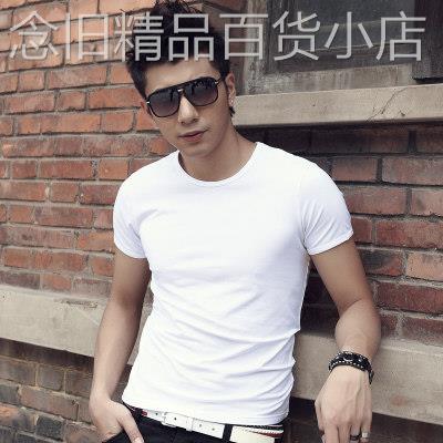 香港修身短袖t恤男士打底衫纯色紧身圆领白色体恤夏季运动半袖潮