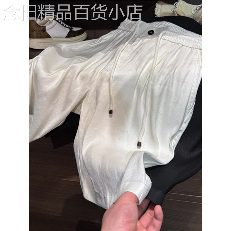 夏季薄款老钱风抗皱简约天丝短裤男士纯色休闲五分裤宽松半截裤