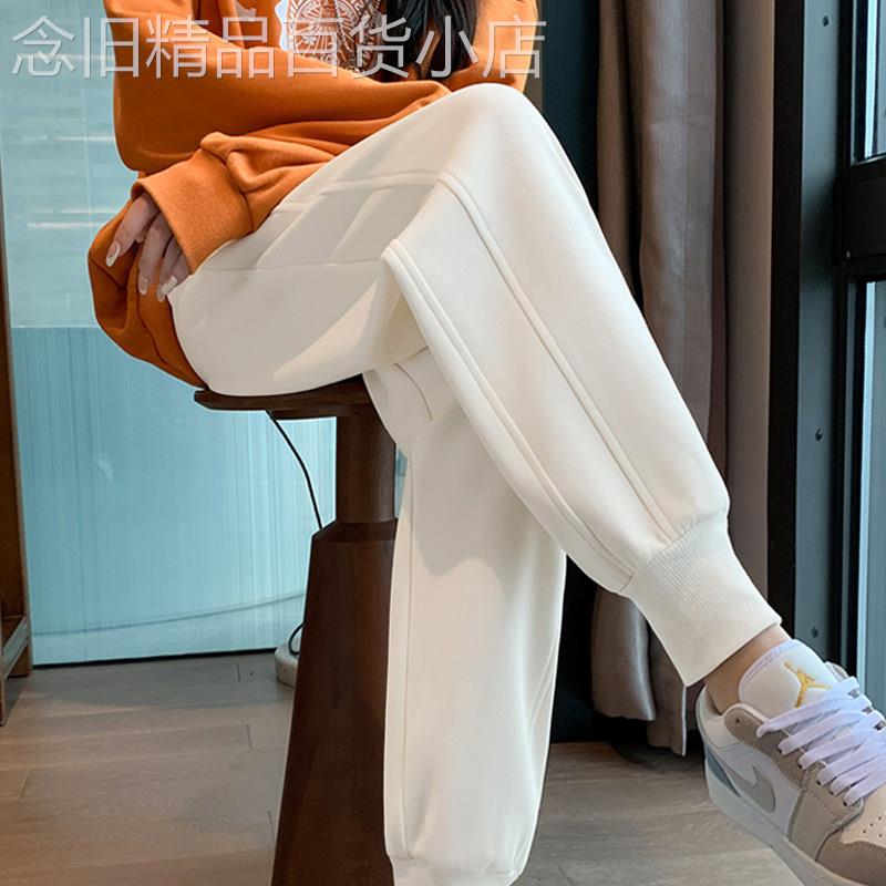 白色运动裤女春秋薄款2025新款宽松束脚显瘦小个子九分休闲卫裤子