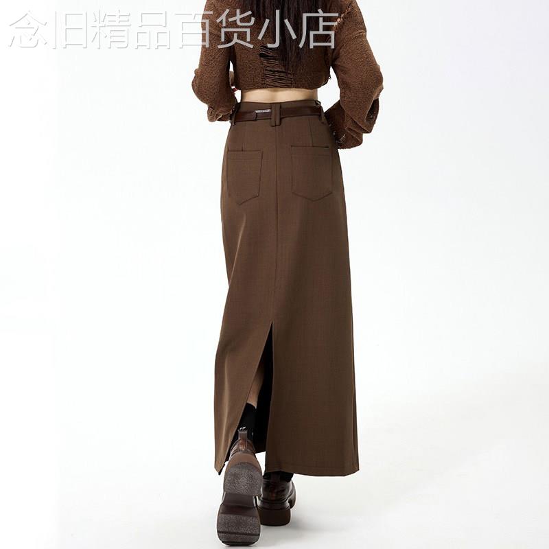 高端后开叉西装裙女秋季中长款高腰时尚气质高级直筒a字半身裙子