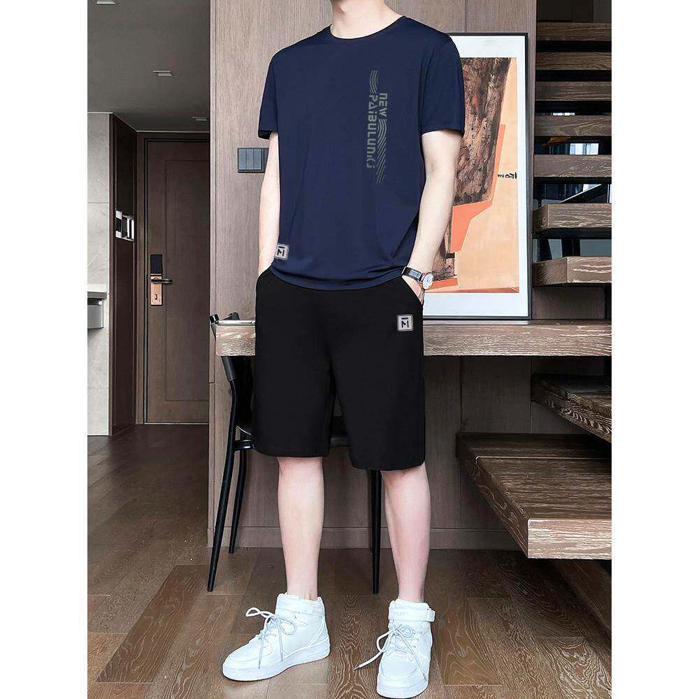 男士短裤冰丝运动套装夏季2026新款短袖休闲男装帅气潮流搭配一套