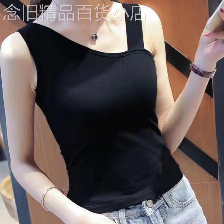 韩国女士新款吊带背心女韩版百搭显瘦斜肩纯色内衣打底衫无袖上衣