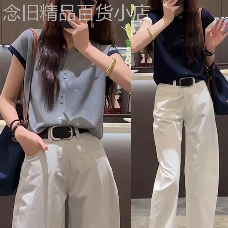 夏装搭配一整套2026新款爆款洋气针织短袖T恤+九分休闲裤气质套装