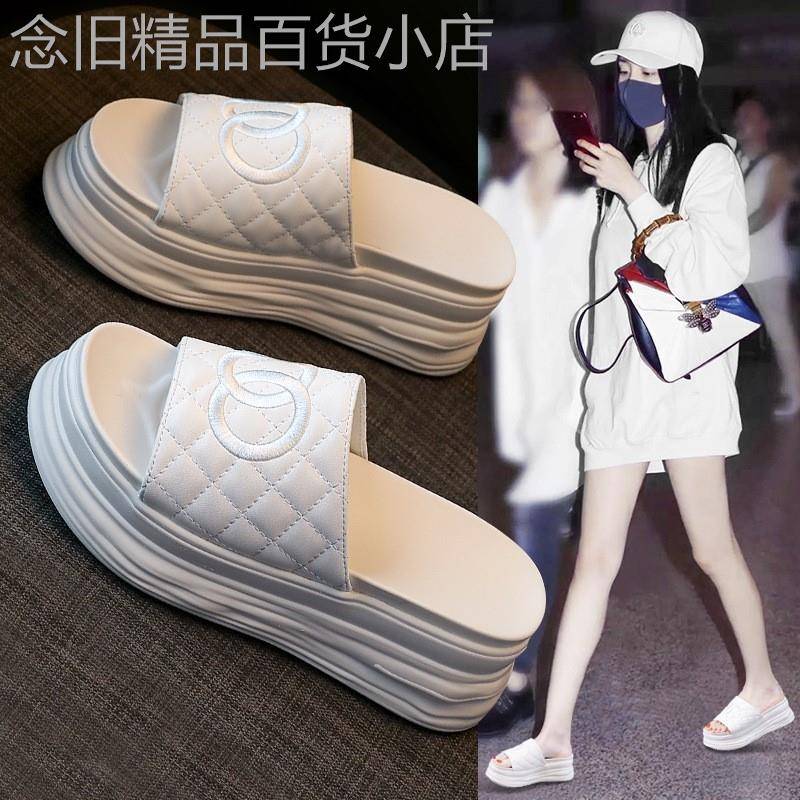 潮牌真皮拖鞋女夏外穿2026年新款韩版厚底松糕增高百搭时尚高级感