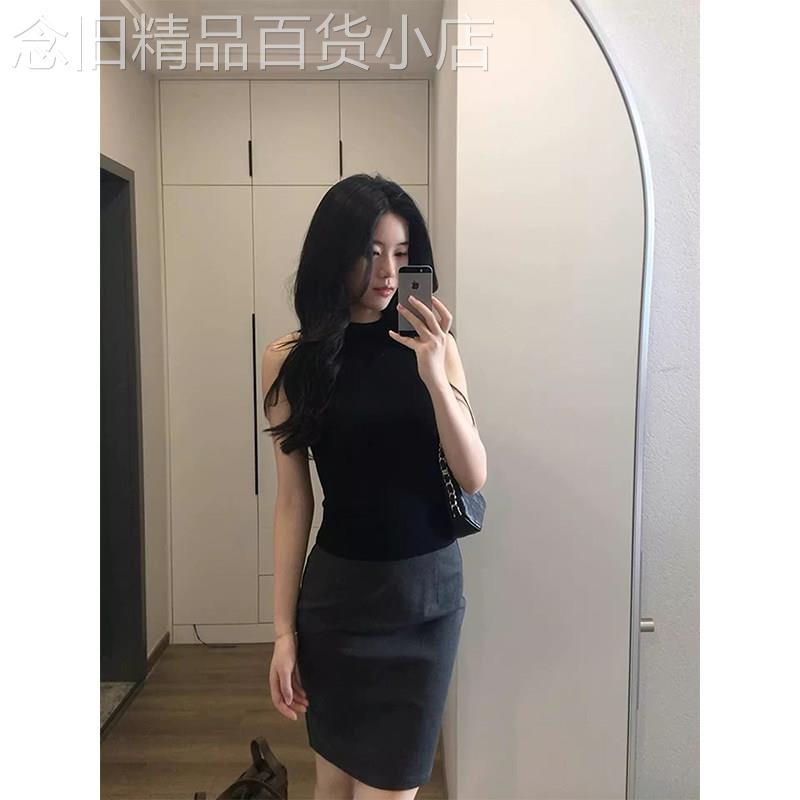 黑色无袖背心包臀半身裙女夏季欧货时尚修身显瘦轻熟风御姐两件套