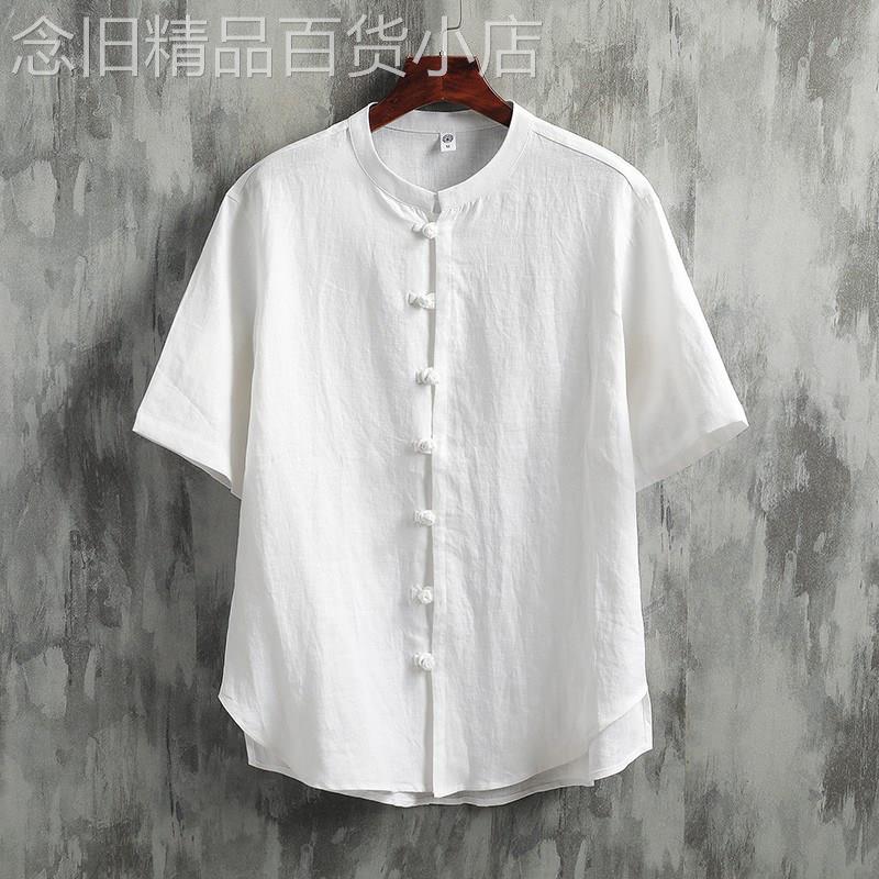 MK中式亚麻衬衫男夏季新款高级感宽松薄款盘扣唐装男士中山衬衫潮