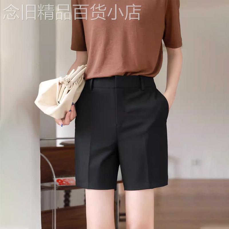 潮牌西装短裤女夏季薄款时尚高腰宽松显瘦直筒休闲百搭四分热裤子