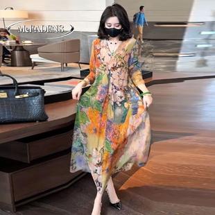 香港欧货高级感法式 海边宽松遮肚显瘦过膝长裙 印花连衣裙女夏季 款