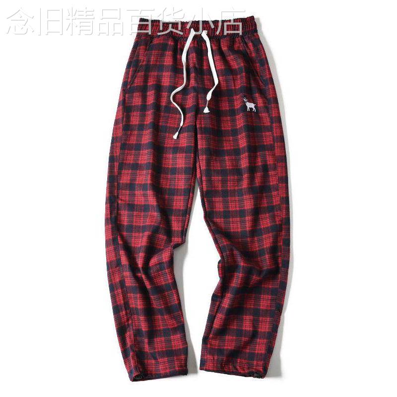 轻奢舒适复古潮流格子休闲裤春夏薄款格纹直筒收口哈伦裤运动裤男